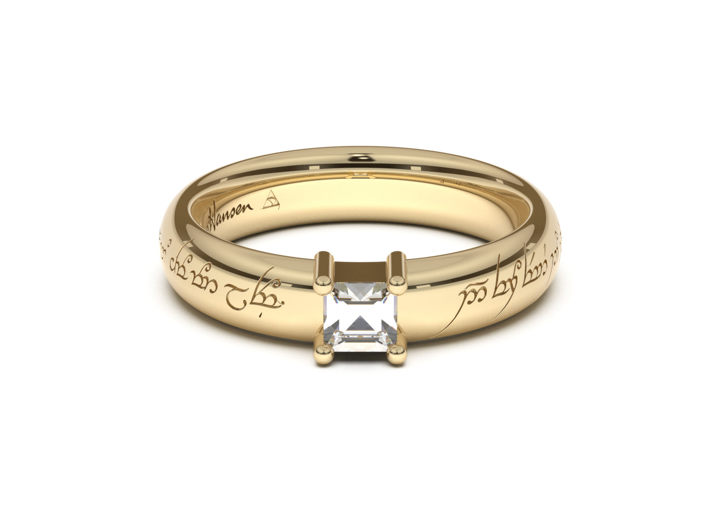 Princess Classic Elvish Engagement Ring, Yellow Gold