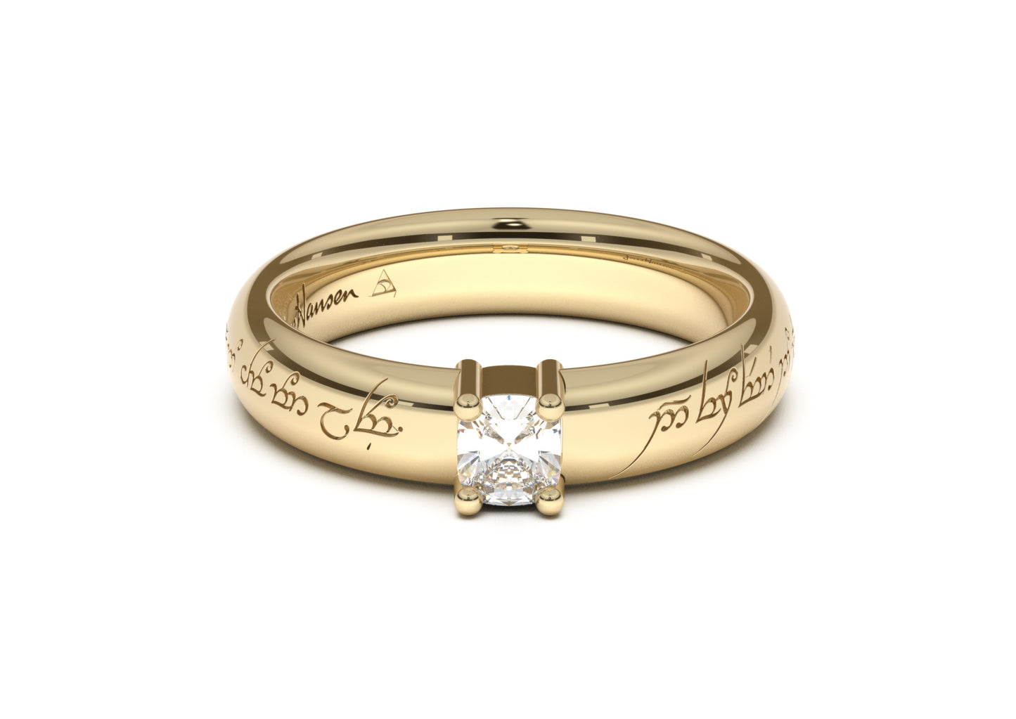 Cushion Classic Elvish Engagement Ring, Yellow Gold