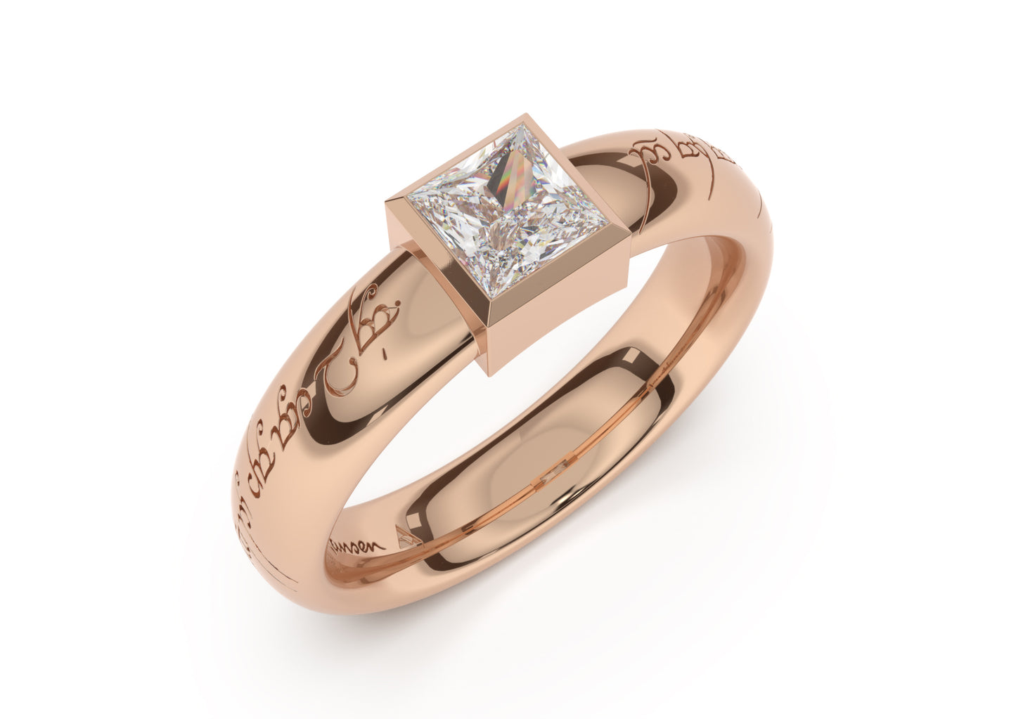 Princess Modern Elvish Engagement Ring, Red Gold