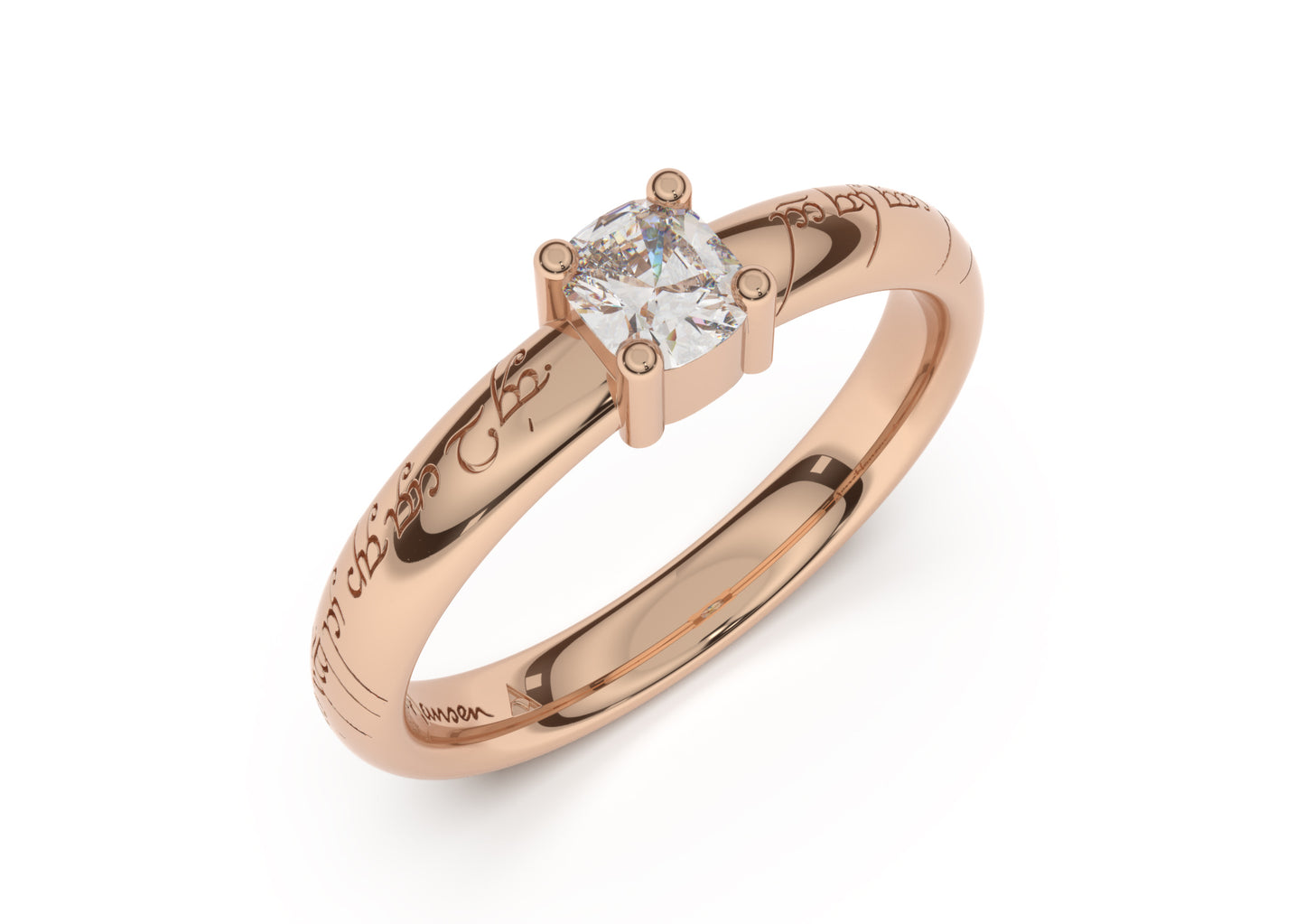 Cushion Classic Slim Elvish Engagement Ring, Red Gold