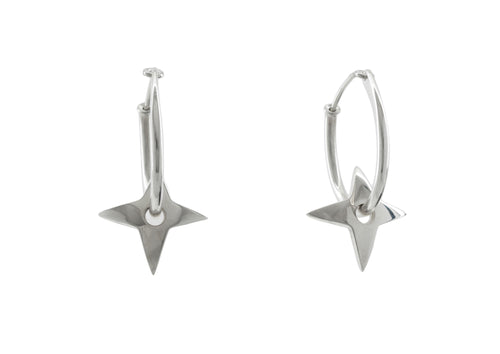 E28 Four-Point Star Hoop Earring, White Gold & Platinum