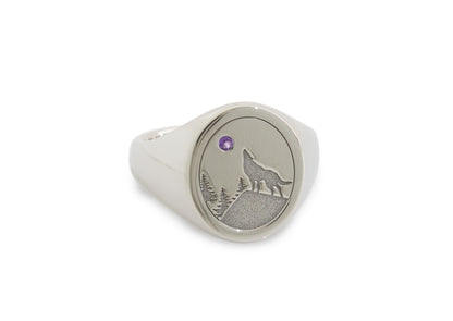 Custom Engraved Amethyst Signet Ring, Platinum