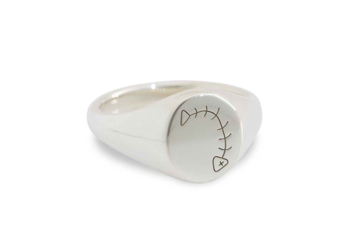 Fish Bone Signet Ring, Sterling Silver