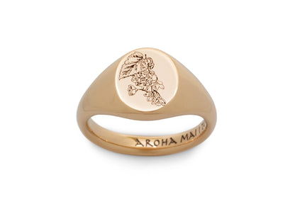 Custom Hoheria Flower Signet Ring, Red Gold