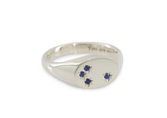 Southern Cross Sapphire Signet Ring, White Gold