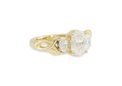 J3344 2-carat Oval Three-Stone Vine Engagement Ring, Yellow Gold
