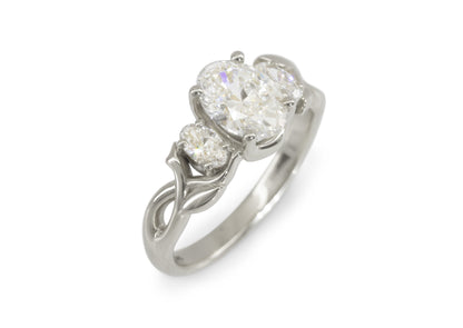 J3344 2-carat Oval Three-Stone Vine Engagement Ring, White Gold & Platinum