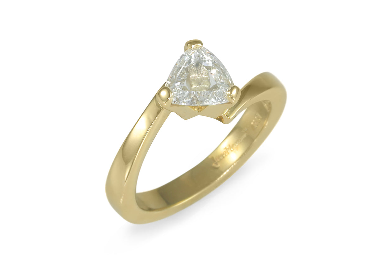 Trillion cut Diamond Ring with Matching Band, Yellow Gold