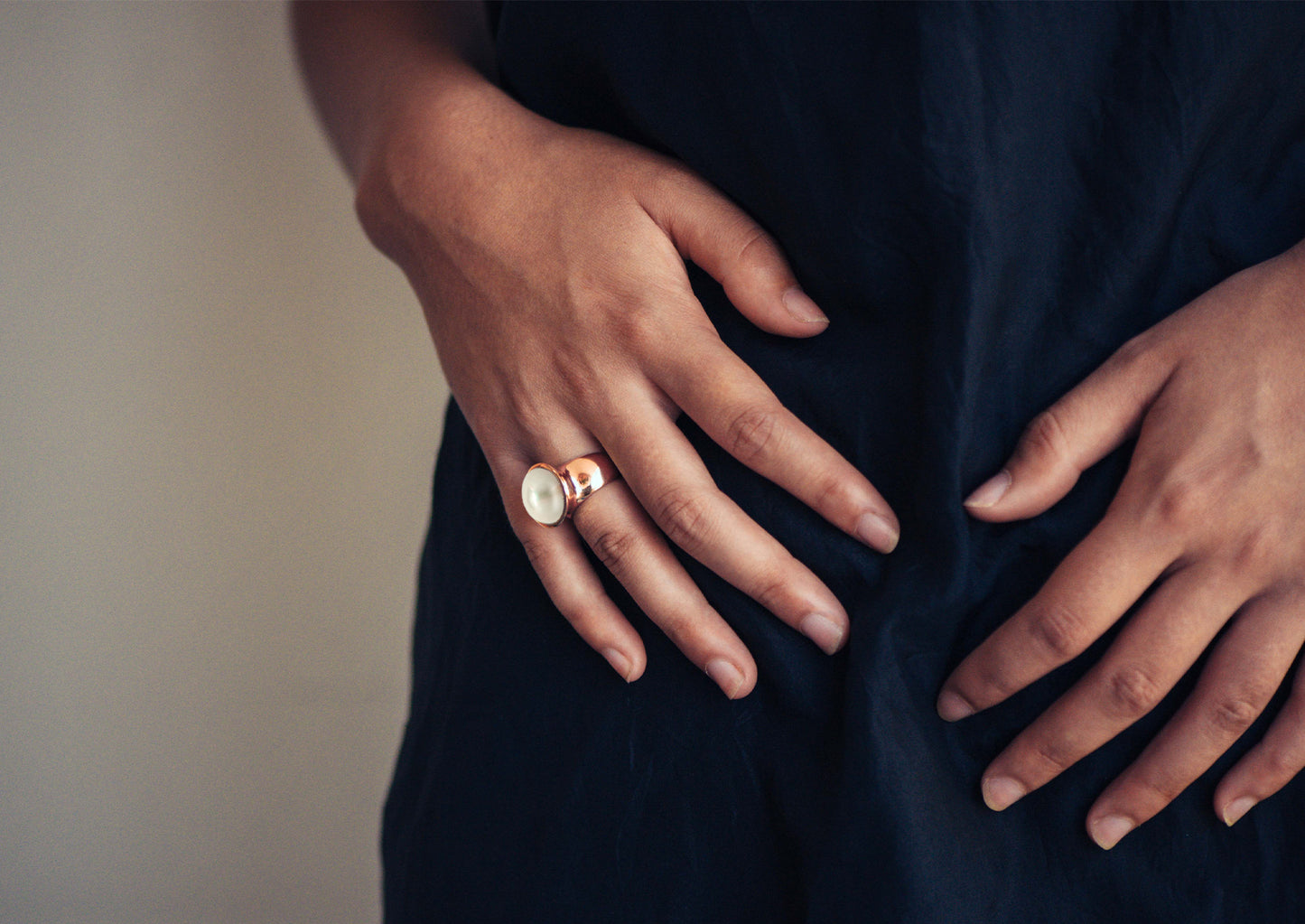 Luminescent Mabe Pearl Ring, Red Gold