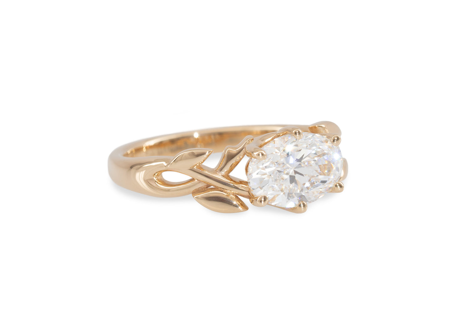 J3340 2-carat Oval Solitaire Vine Engagement Ring, Red Gold