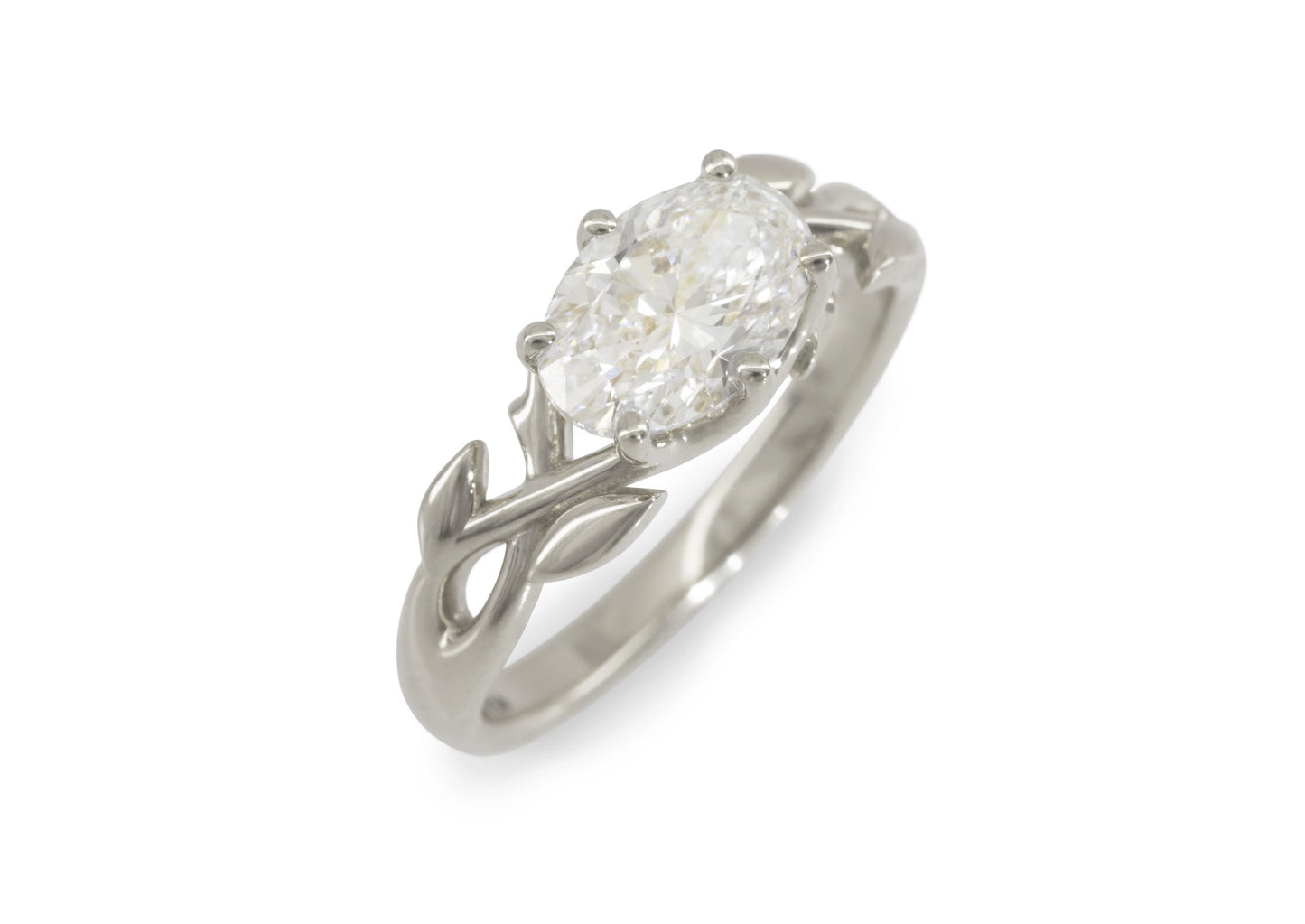 J3340 2-carat Oval Solitaire Vine Engagement Ring, White Gold & Platinum
