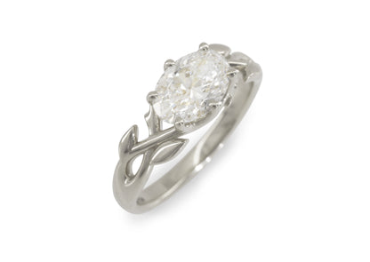 J3340 2-carat Oval Solitaire Vine Engagement Ring, White Gold & Platinum