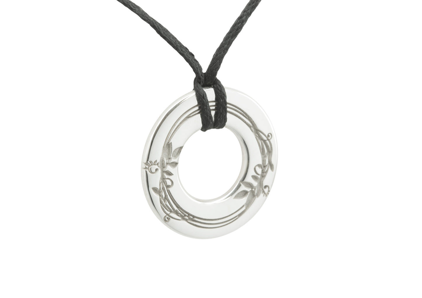 Vine Engraved Wanderer's Circle, Sterling Silver