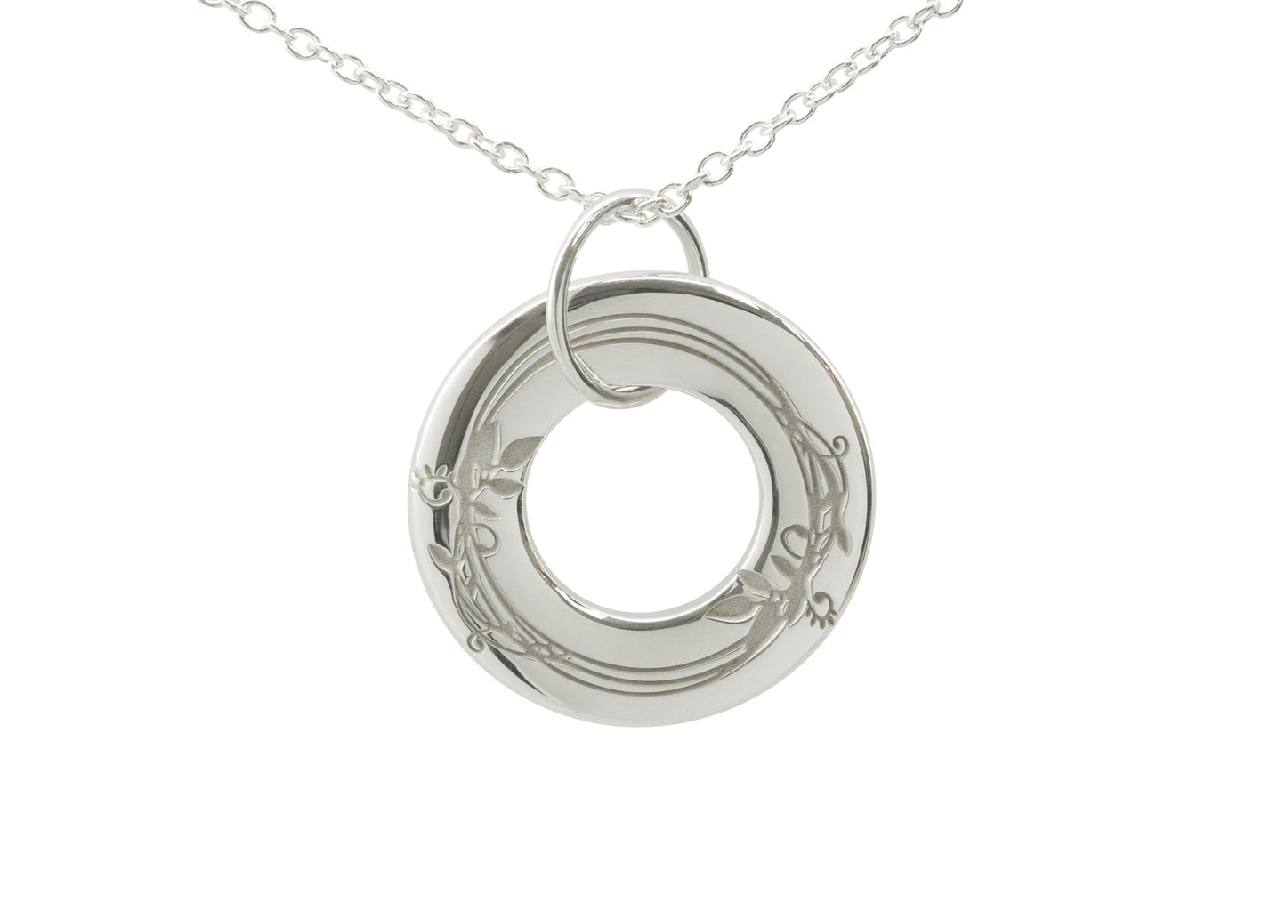 Vine Engraved Wanderer's Circle, Sterling Silver