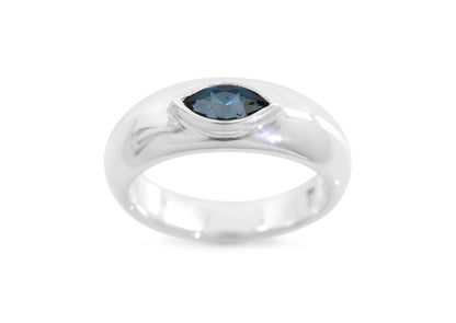 JW174 Geometric Rubover Ring with Marquise Gemstone, Sterling Silver.