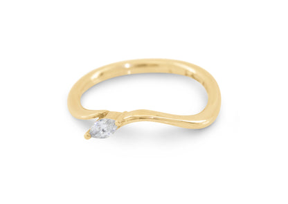 Simple Marquise Diamond Elvish Wedding Band, Yellow Gold