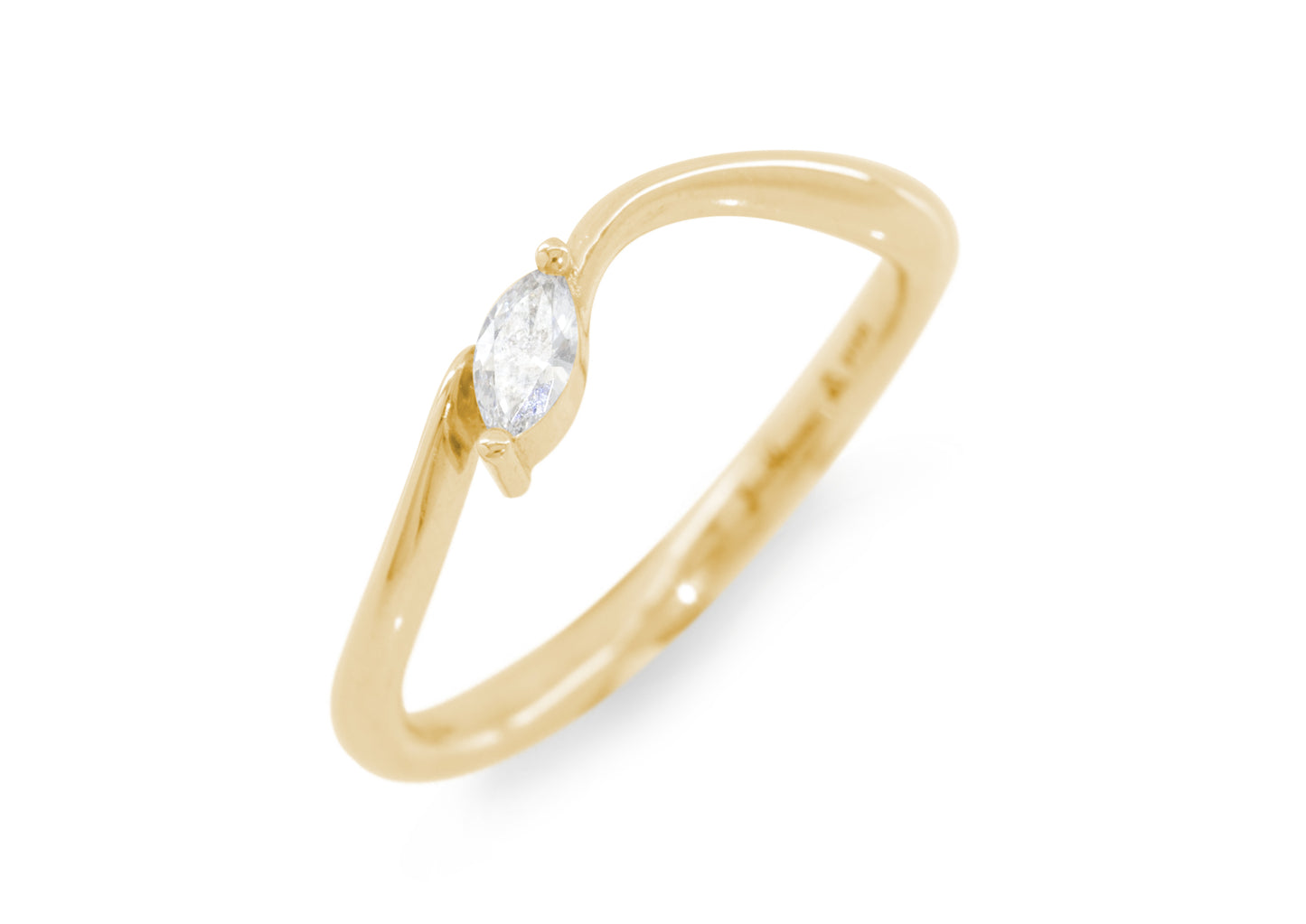 Simple Marquise Diamond Elvish Wedding Band, Yellow Gold