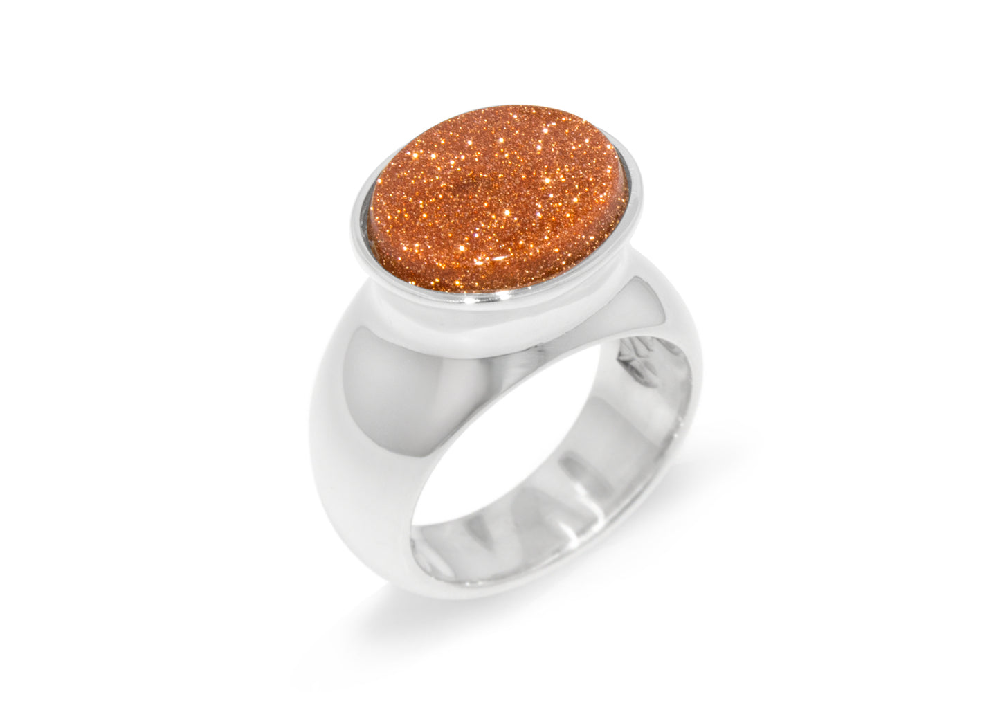 Oval Gold Stone Ring, Sterling Silver