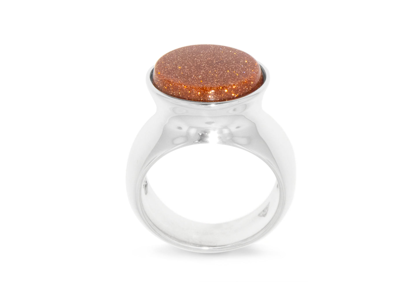 Oval Gold Stone Ring, Sterling Silver