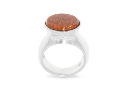 Oval Gold Stone Ring, Sterling Silver