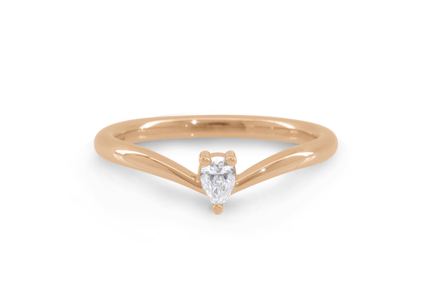 Simple Pear Diamond Elvish Wedding Band, Red Gold