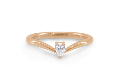 Simple Pear Diamond Elvish Wedding Band, Red Gold