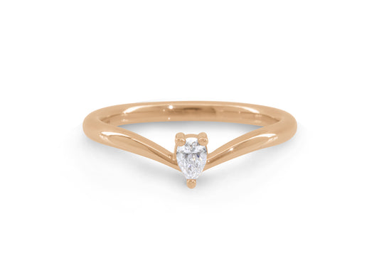 Simple Pear Diamond Elvish Wedding Band, Red Gold