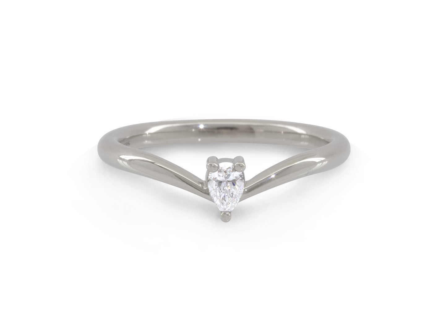 Simple Pear Diamond Elvish Wedding Band, White Gold & Platinum