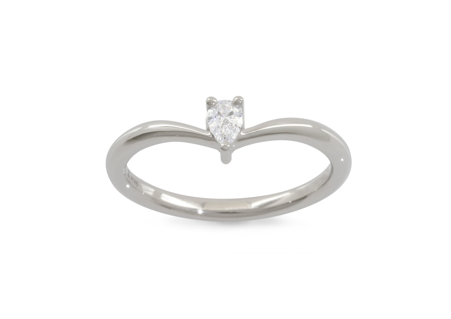 Simple Pear Diamond Elvish Wedding Band, White Gold & Platinum