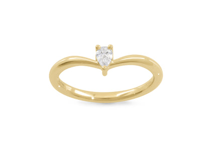 Simple Pear Diamond Elvish Wedding Band, Yellow Gold