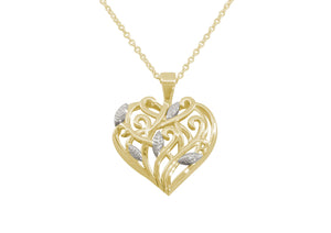 Elvish Heart Pendant, Yellow Gold with White Gold Leaves