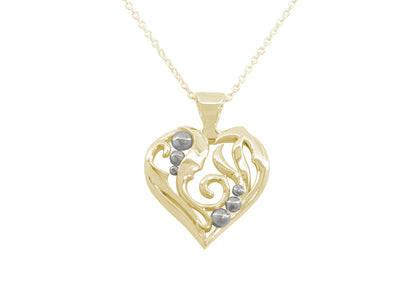 Elvish Heart Pendant, Yellow Gold with White Gold Droplets