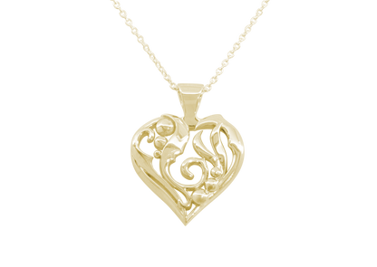 Elvish Heart Pendant, Yellow Gold with White Gold Droplets