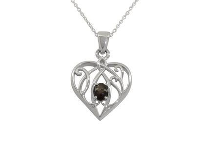 Elvish Gemstone Heart Pendant without Leaves, White Gold