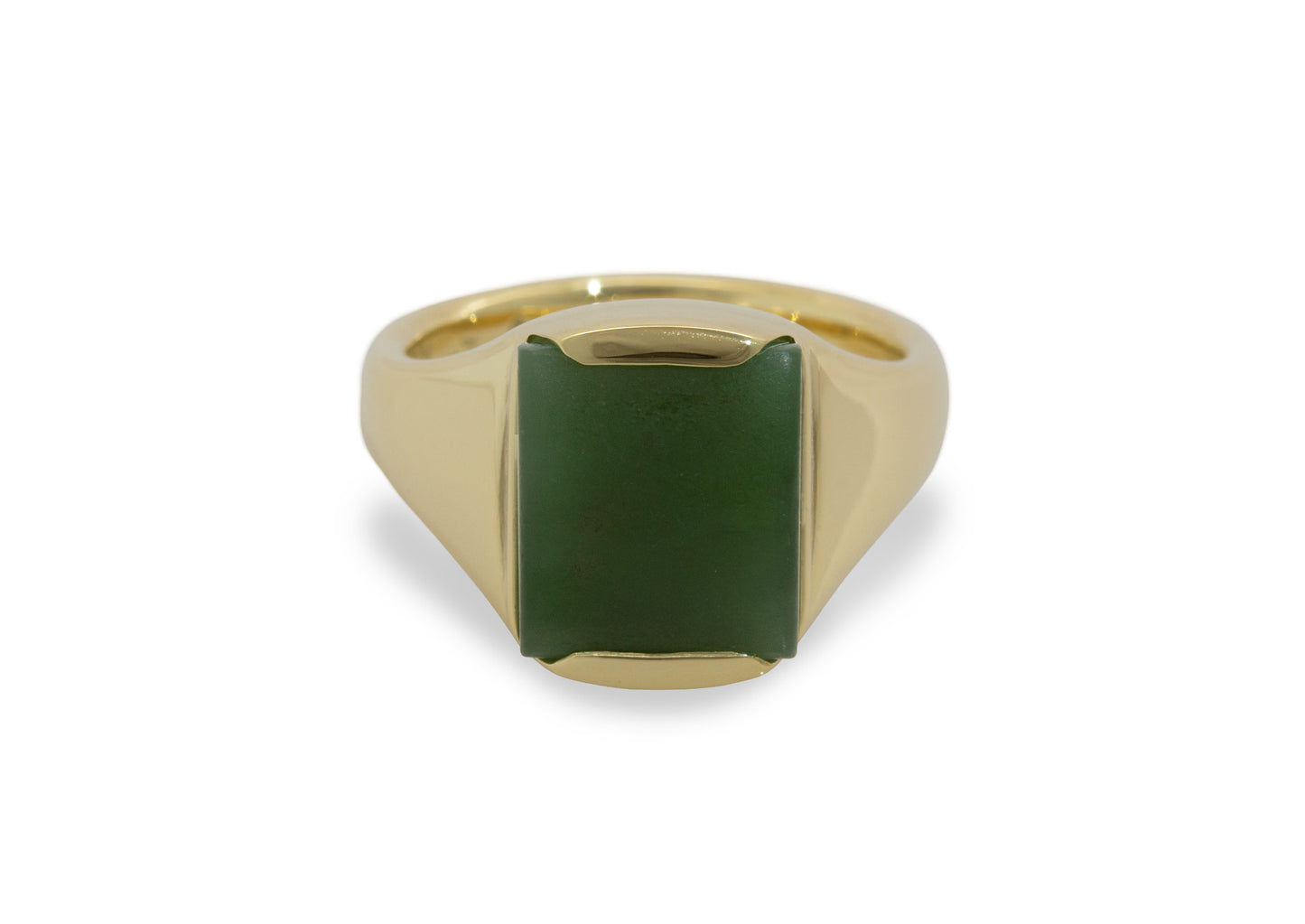 Greenstone Set Quadrant Signet Ring, Yellow Gold