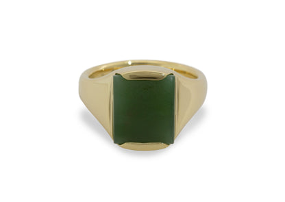 Greenstone Set Quadrant Signet Ring, Yellow Gold
