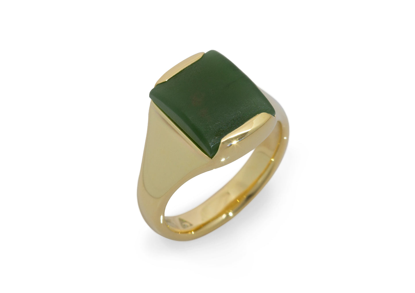 Greenstone Set Quadrant Signet Ring, Yellow Gold