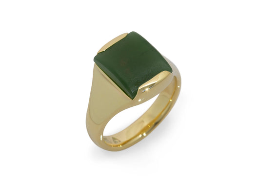 Greenstone Set Quadrant Signet Ring, Yellow Gold