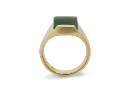 Greenstone Set Quadrant Signet Ring, Yellow Gold