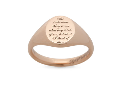 Custom Engraved Oval Signet Ring, Red Gold