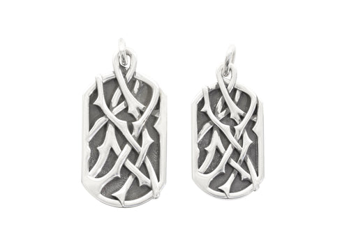 Elvish Woodland Dog Tag Pendant with Curb Chain, Sterling Silver