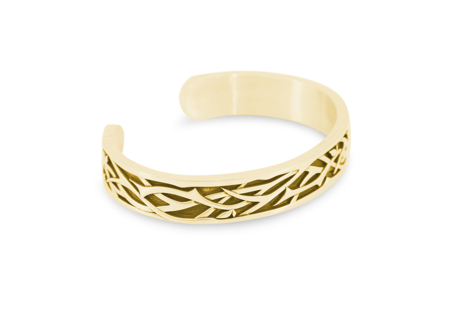 Elvish Woodland Cuff Bangle, Yellow Gold