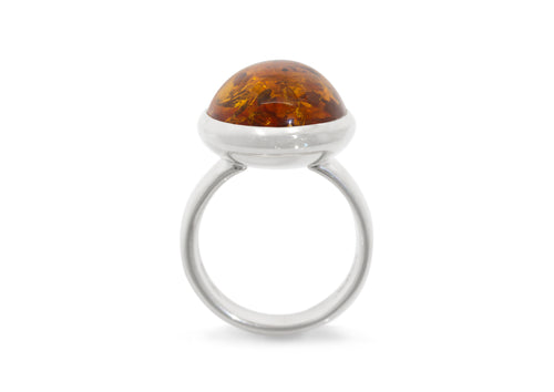 JW175 Oval Amber Ring, Sterling Silver