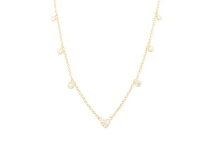 Station Necklace with Heart and Round Diamonds, 18ct Yellow Gold, J3070