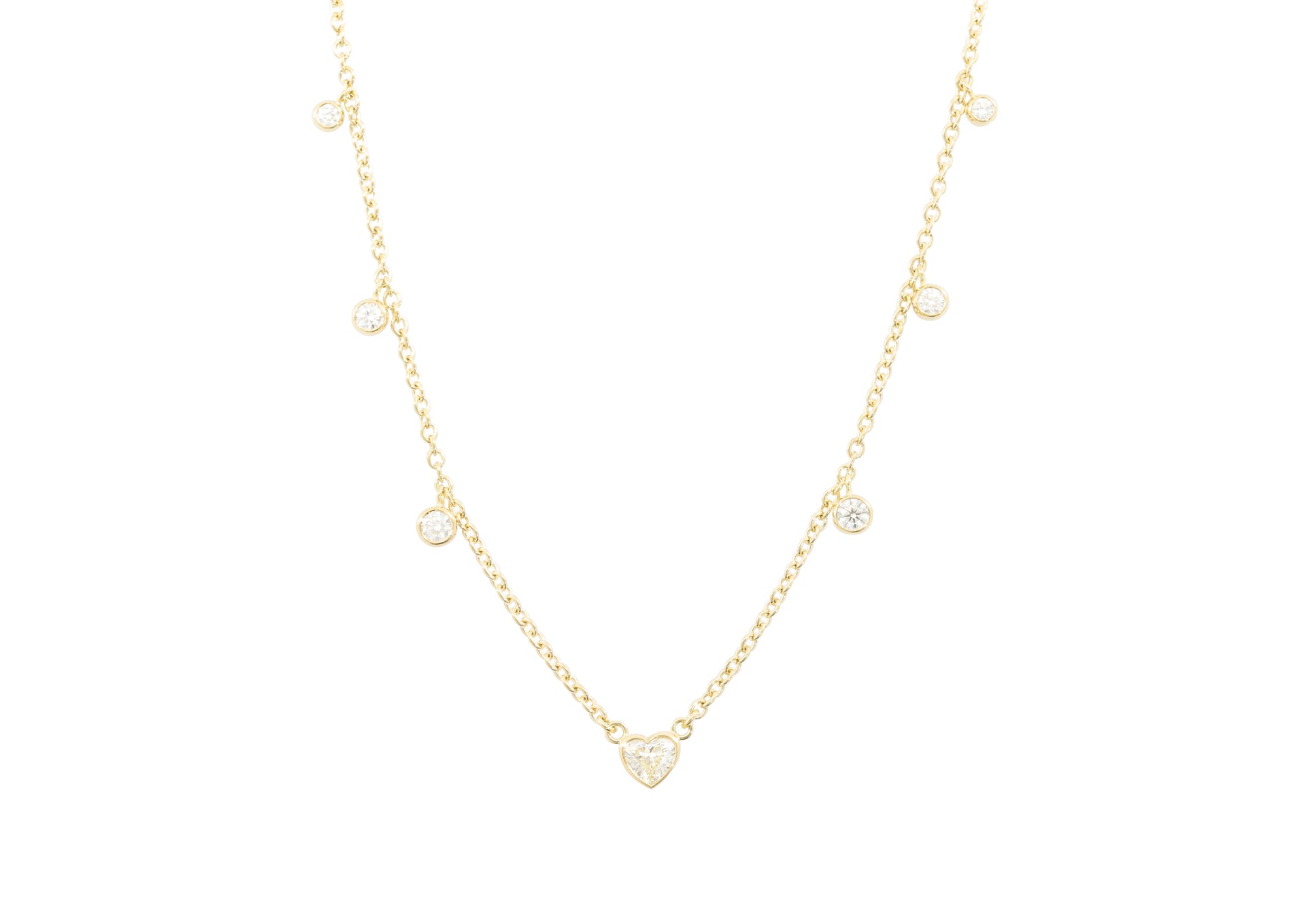 Station Necklace with Heart and Round Diamonds, 18ct Yellow Gold, J3070