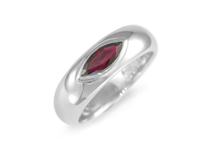 JW174 Geometric Rubover Ring with Marquise Gemstone, Sterling Silver