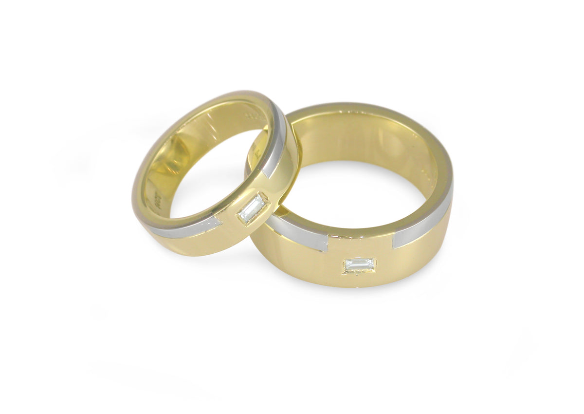 Bi-Tone ring set with Diamonds, Yellow and White Gold
