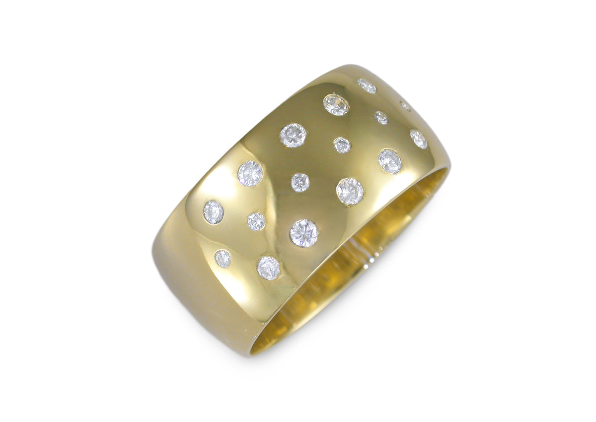 10mm Half Round Band with Diamonds, Yellow Gold