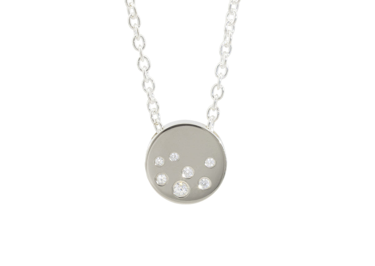 Round Love Stories Scattered Diamond Pendant, Sterling Silver