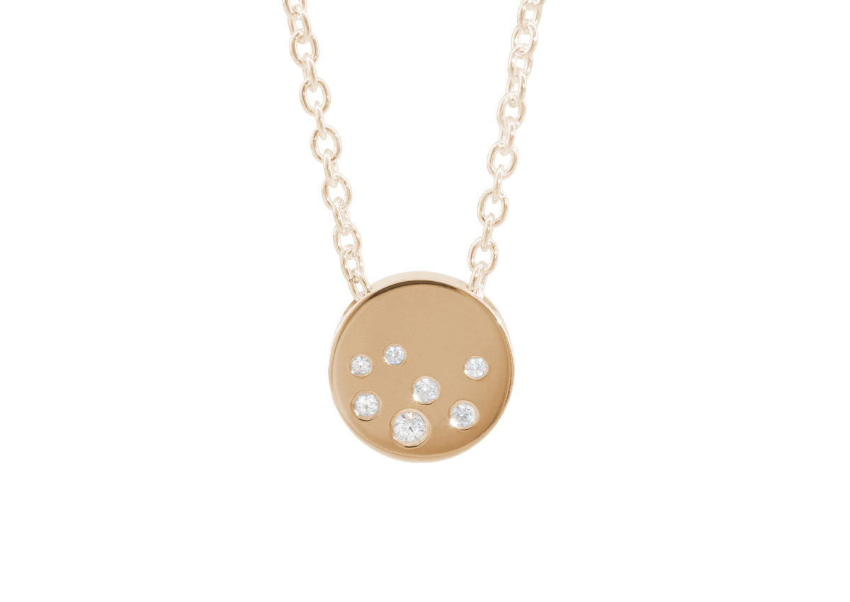 Round Love Stories Scattered Diamond Pendant, Red Gold